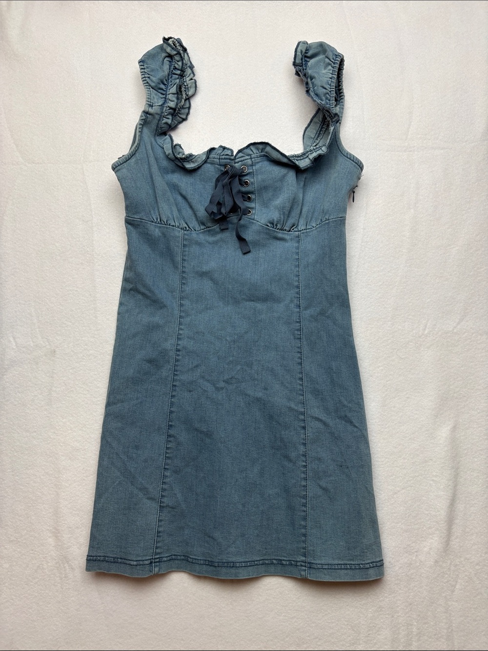 urban outfitters size medium blue Denim Ruffle Strap Dress western cowgirl